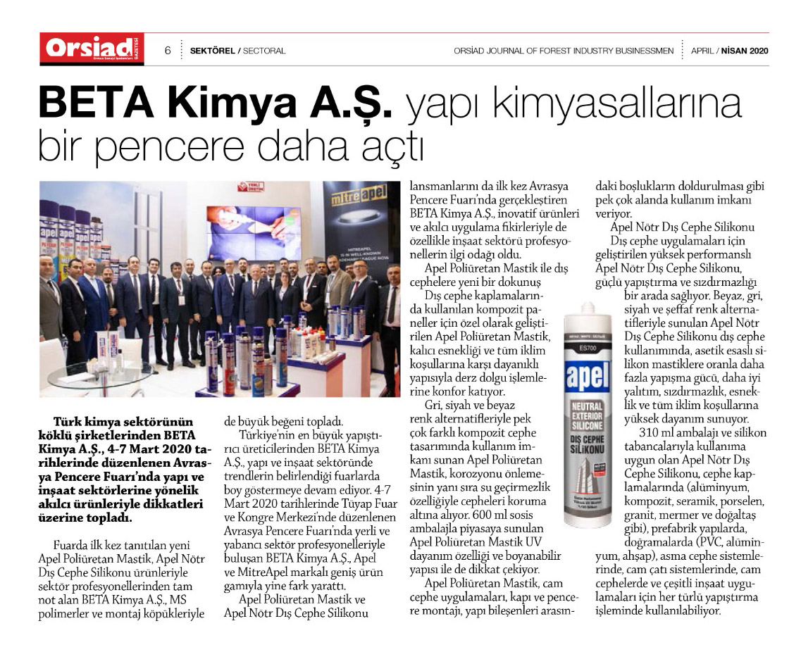 BETA Kimya A.Ş. Yapı Kimyasallarına Bir Pencere Daha Açtı