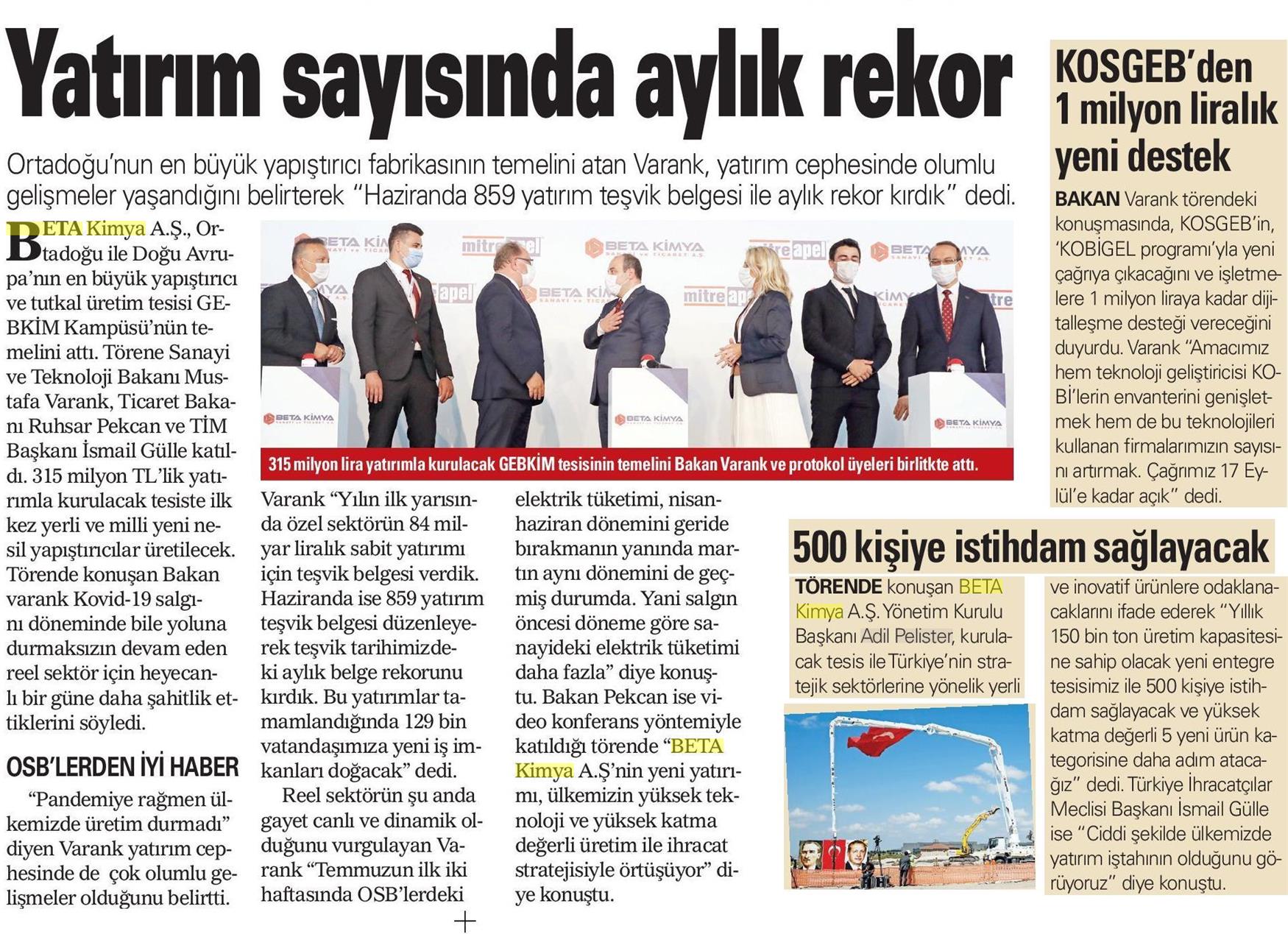 Yatırım Sayısında Aylık Rekor