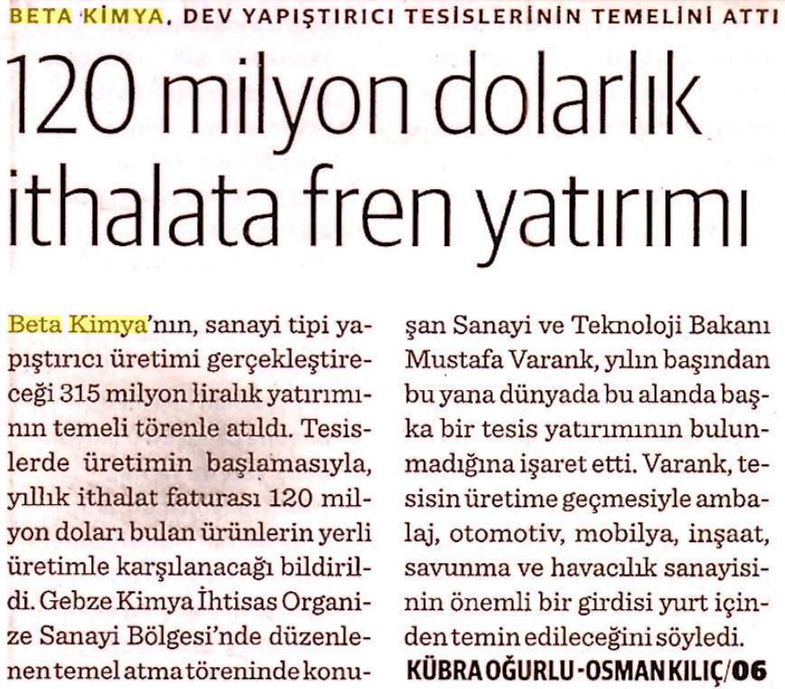 120 Milyon Dolarlık İthalata Fren Yatırımı