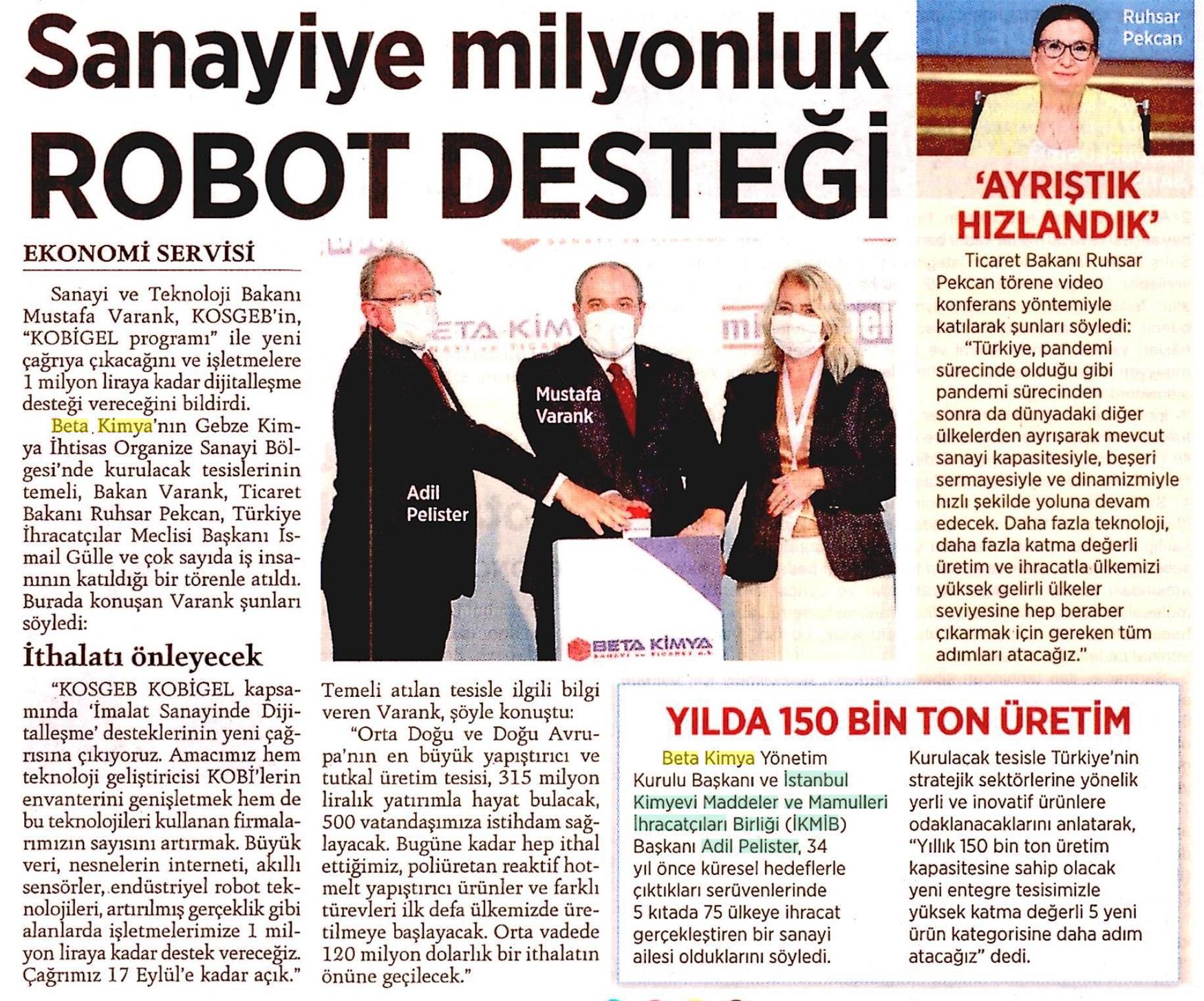 Sanayiye Milyonluk ROBOT DESTEĞİ