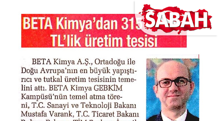 Beta Kimya'dan 315 Milyon TL'lik Üretim Tesisi